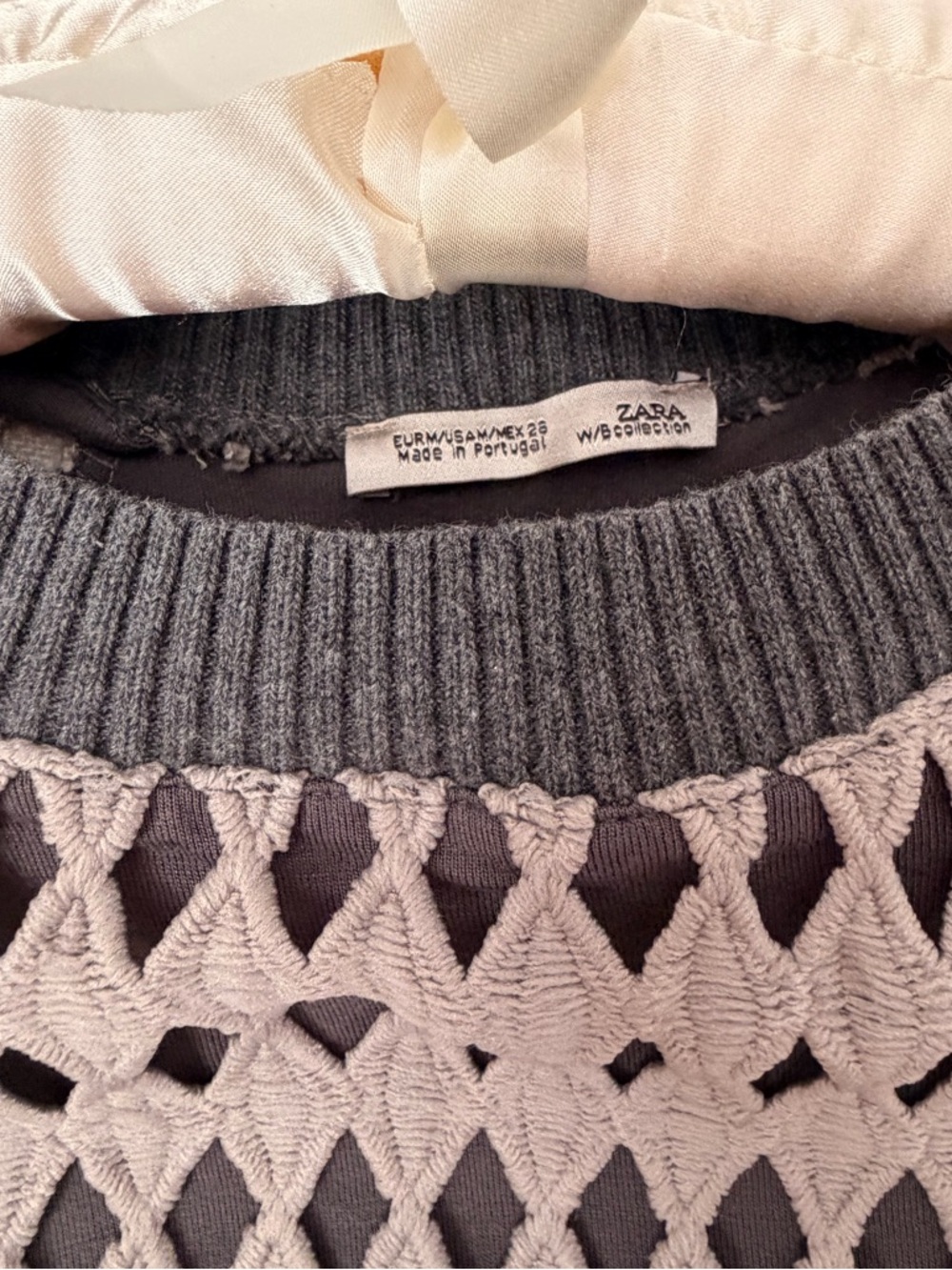Zara Open-Knit Scoop-Neck Sweater in Gray with Charcoal Trim - Picture 3 of 4